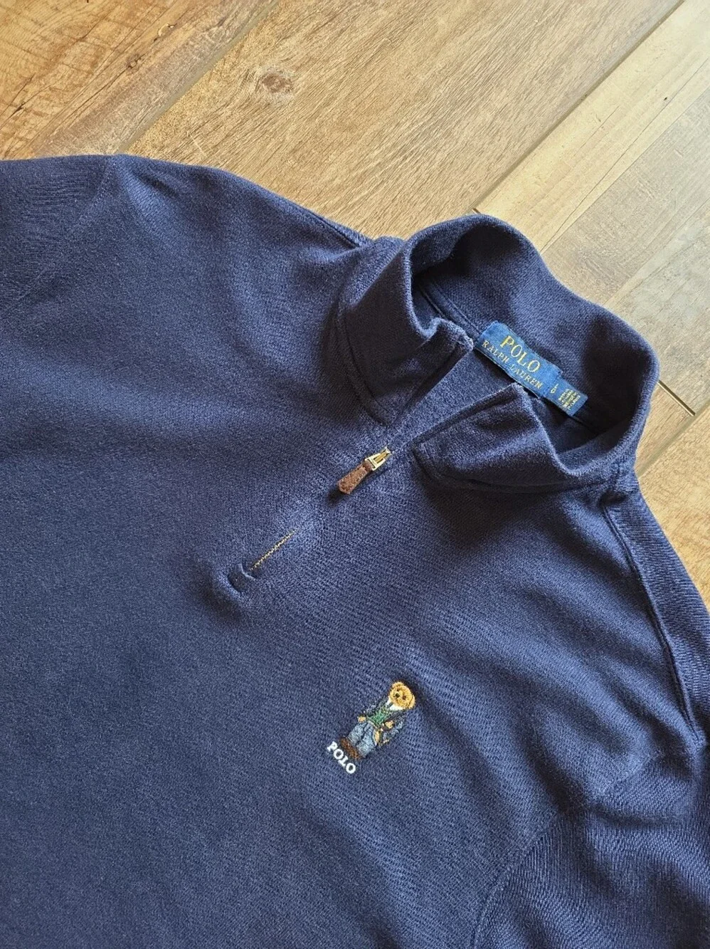 Polo Ralph Lauren - Polo Bear Embroidered Quarter-Zip Pullover - L - Navy Blue